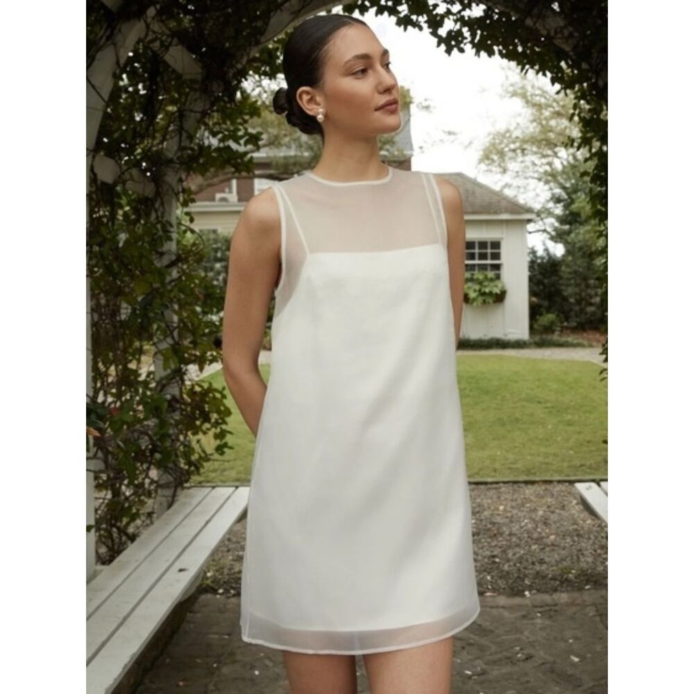 Reformation Vina Mesh Minidress Sheer-Trim Tank White Size 10